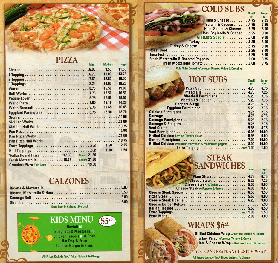 Attilio's  Italian Restaurant & Pizzeria Menu