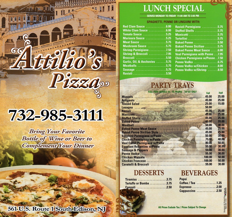 Attilio's  Italian Restaurant & Pizzeria Menu